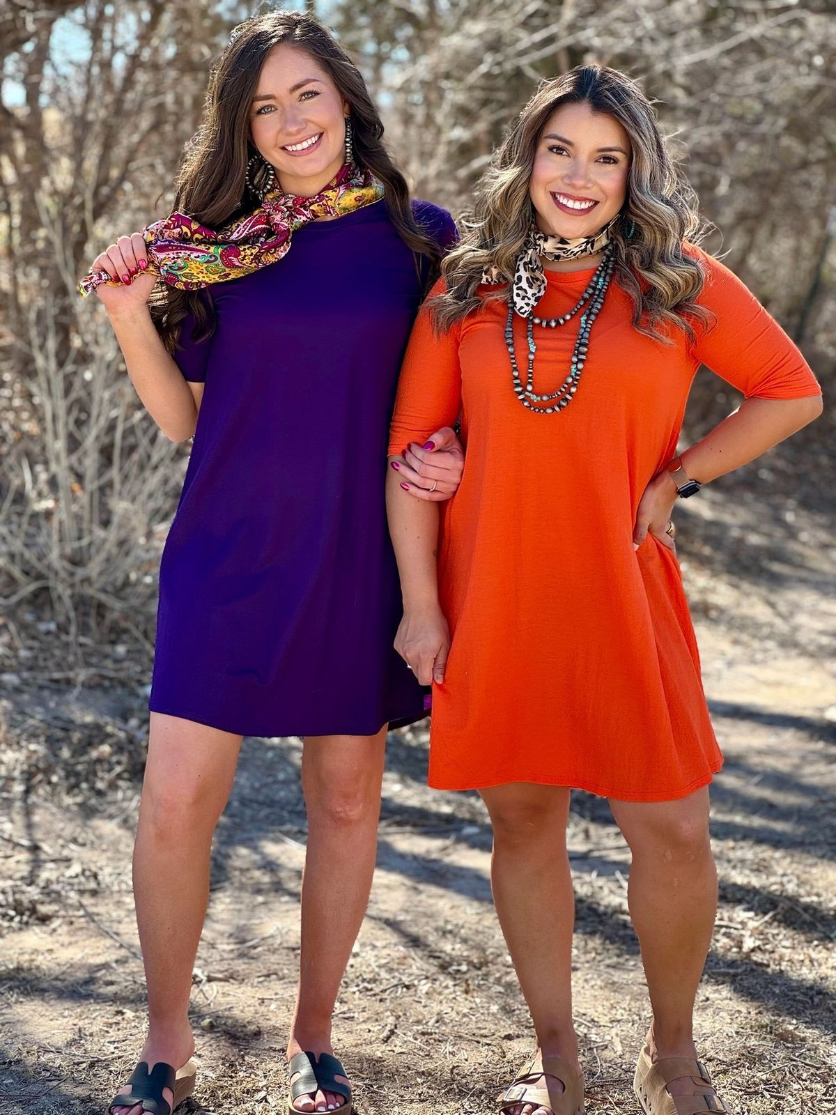 T-Shirt Dress with Patterned Scarf — Ranch Outfits