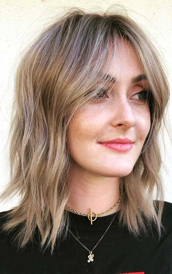 Ash Blonde Textured Shag — Collarbone Length Hair