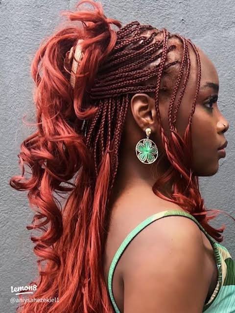Vibrant Red Box Braids Half-Up Half-Down — Colorful Braids