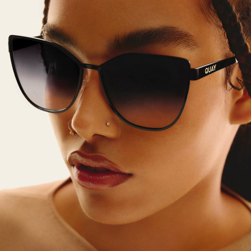 Casual Black Cat-Eye Sunglasses with Subtle Gold Detail — Sunglasses for Round Face