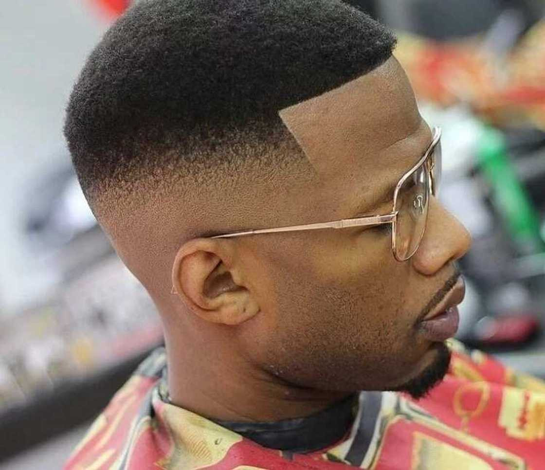 Fade With Sharp Line-Up and Textured Top — Black Men Haircuts