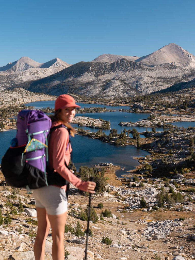Athletic Yosemite Hike: Pink Top, Grey Shorts, and Purple Backpack Athletic Yosemite Hike: Pink Top, Grey Shorts, and Purple Backpack — Yosemite Outfits