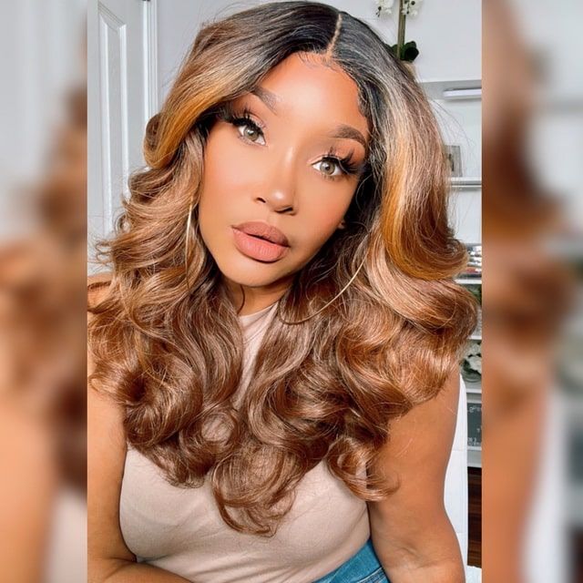 Mid-Back Thick Wavy With Honey Blonde Balayage Mid-Back Thick Wavy With Honey Blonde Balayage — Honey Blonde on Black Women