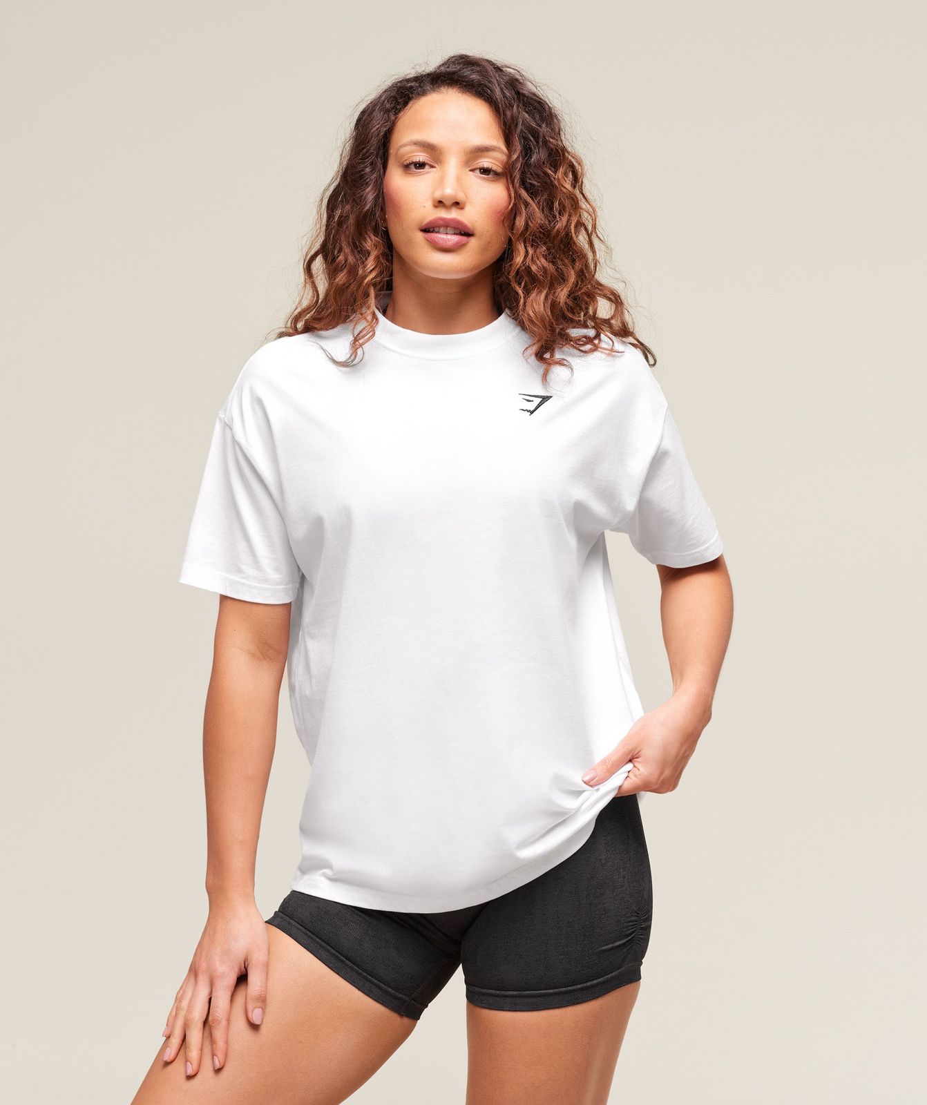 White Oversized T-Shirt with Black Logo and Shorts — Oversized Shirts