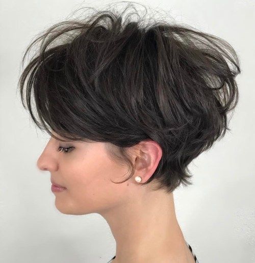 Textured Dark Brown Pixie For Thick Hair Textured Dark Brown Pixie For Thick Hair — Long Pixie
