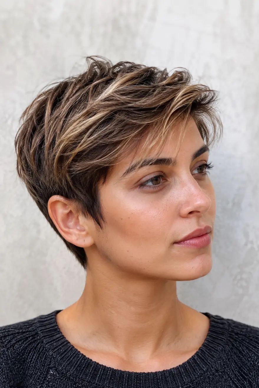 Choppy Pixie With Highlighted Bangs — Hairstyles for Oval Faces