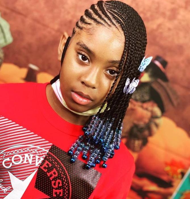 Braids With Side-Swept Fringe and Blue Accents Braids With Side-Swept Fringe and Blue Accents — Little Black Girl Hairstyles