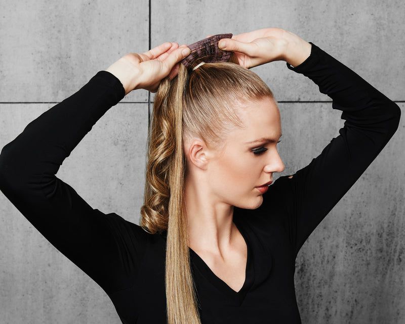 Long Straight Dark Brown Sleek Ponytail — Wrap Around Ponytail