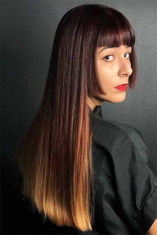 Mid-Back Dark Brown Hime Cut With Ombre and Layered Sides Mid-Back Dark Brown Hime Cut With Ombre and Layered Sides