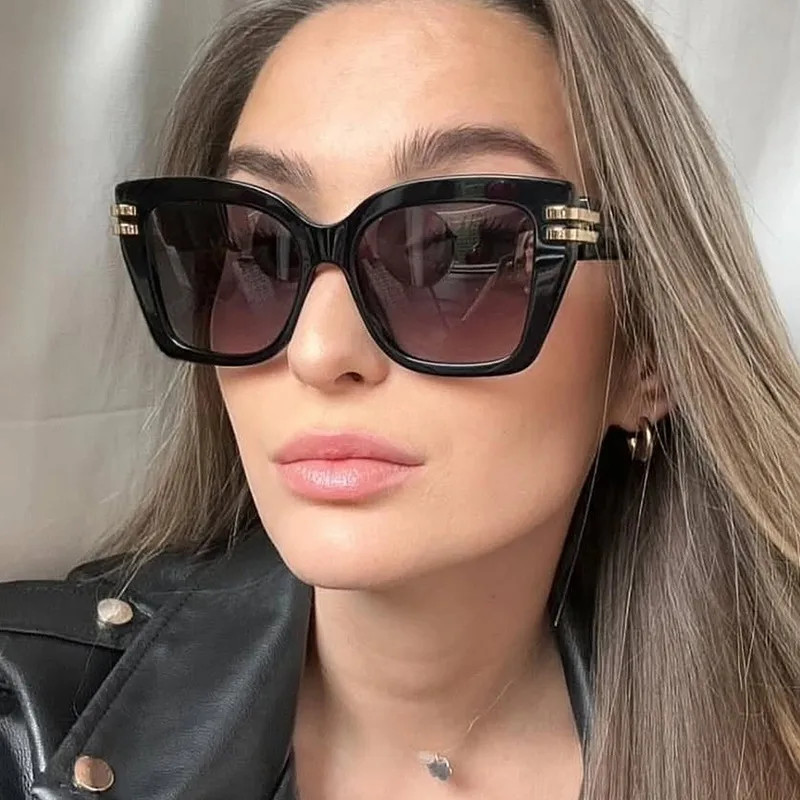 Large Black Square Sunglasses With Gold Detail Large Black Square Sunglasses With Gold Detail — Sunglasses for Square Face
