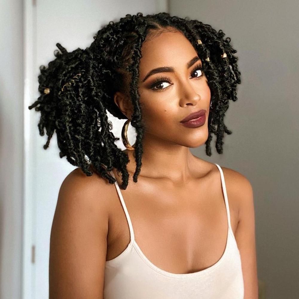 Collarbone Butterfly Locs Bob In Pigtails — A Black Butterfly Locs Bob