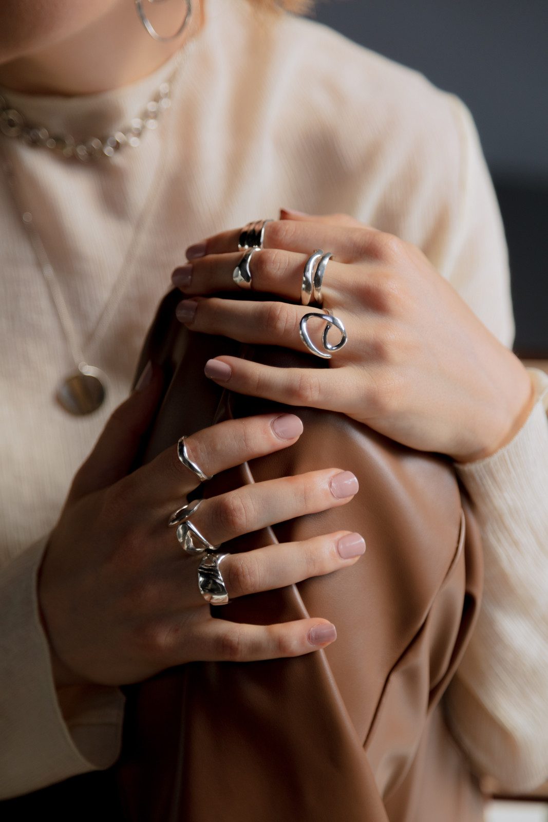 Modern Abstract Silver Ring Stack