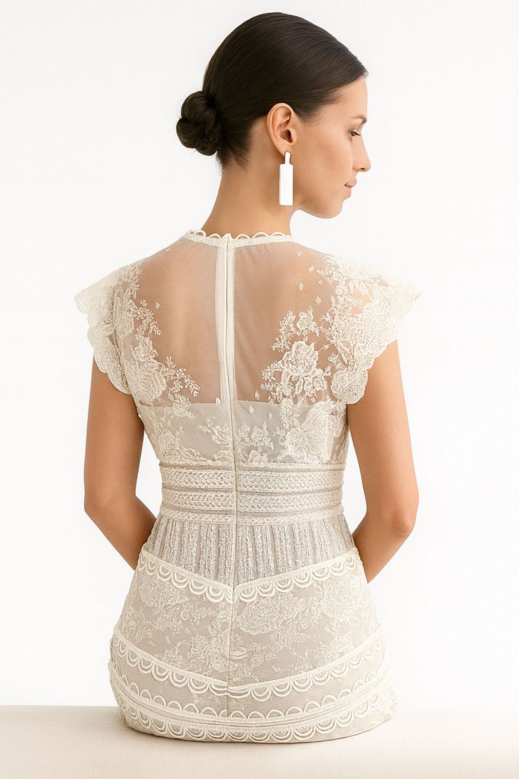 Off-White Lace Dress: Back Detail Styling — Lace Dress Outfits