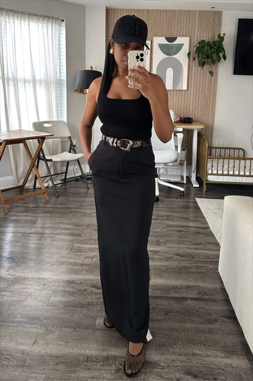 Black Mesh Flats with Tank Top and Column Maxi Skirt Black Mesh Flats with Tank Top and Column Maxi Skirt — Mesh Ballet Flats Outfits
