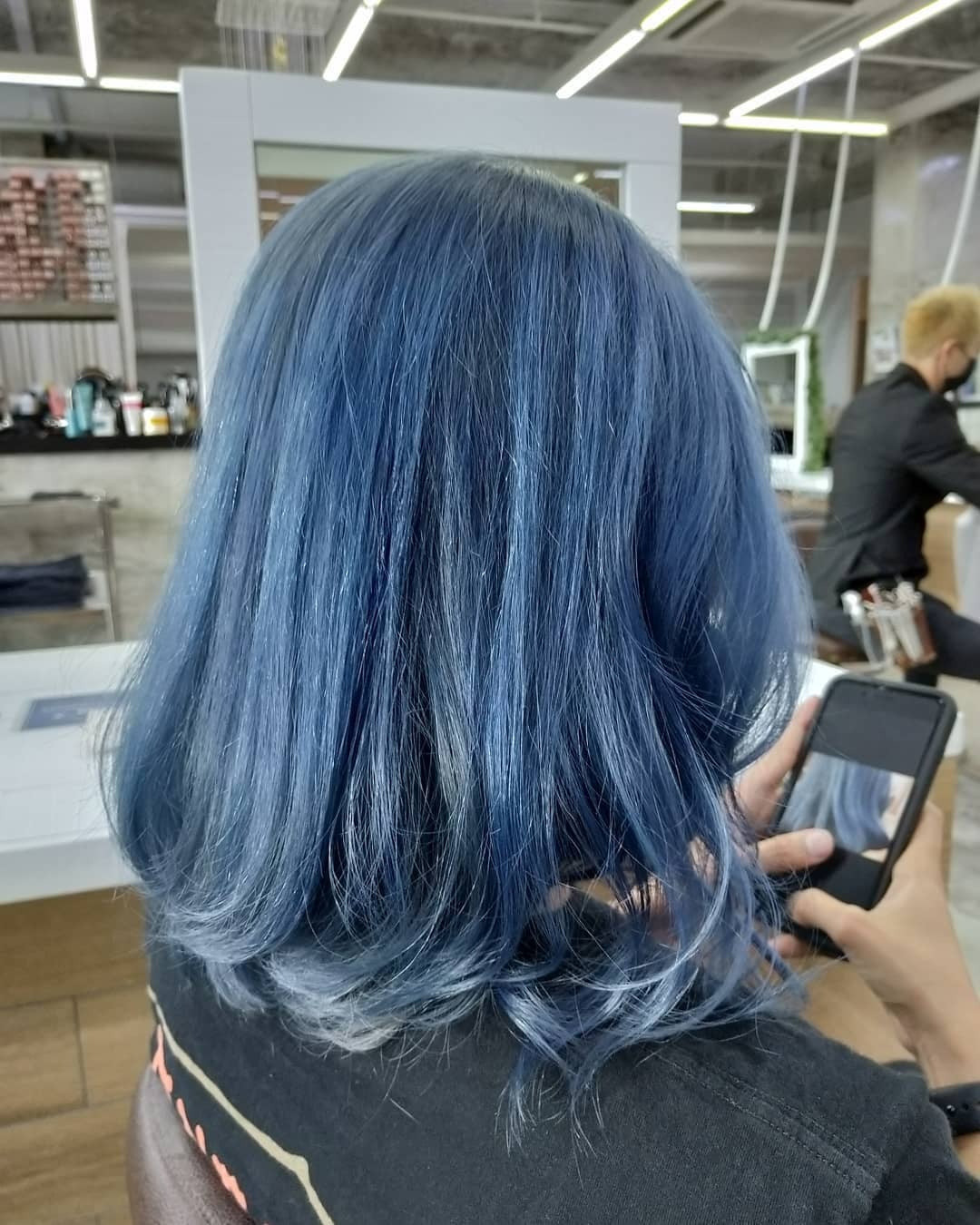 Air-Dried Pastel Blue Mid-Back Layers — Pastel Blue Hair