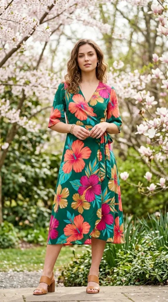 Vibrant Floral Wrap Dress for Spring/Summer Events — Wrap Dress Outfits
