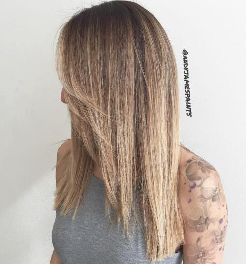 Collarbone Blonde Balayage With Side Bangs — Balayage Straight Hair