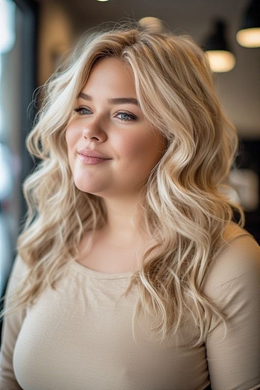 Long Layered Hair With Side-Swept Bangs — Hairstyles for Double Chin