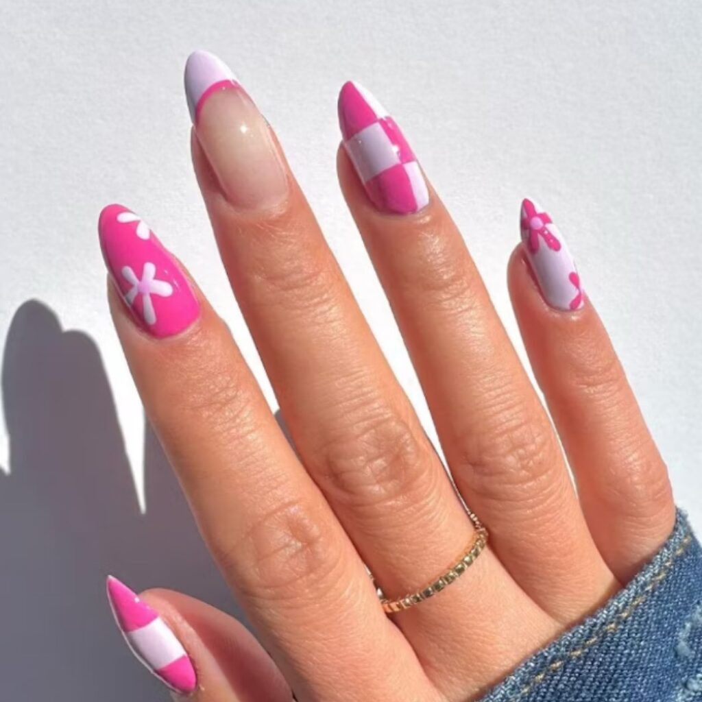 Pink Lilac Checkerboard Stiletto Extensions — Nail Extensions