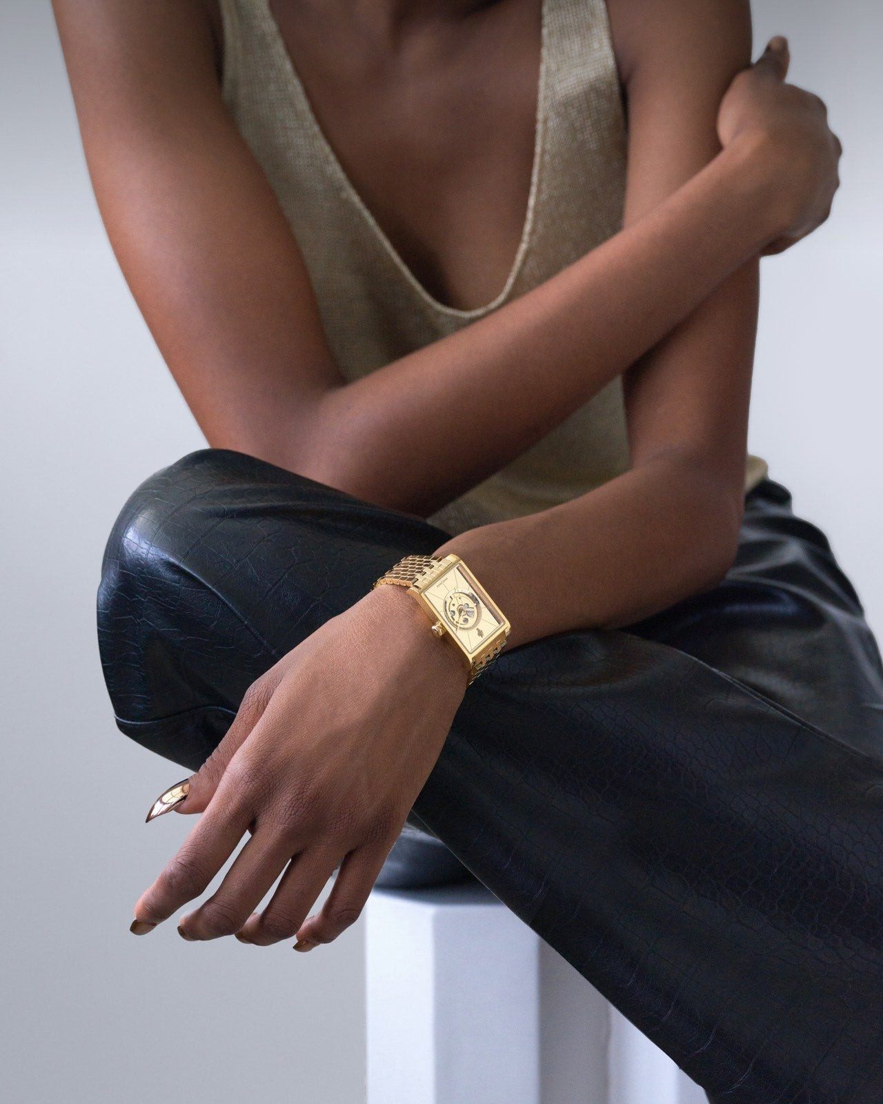 Bold Gold Square Watch with Evening Top — Gold Watches for Women