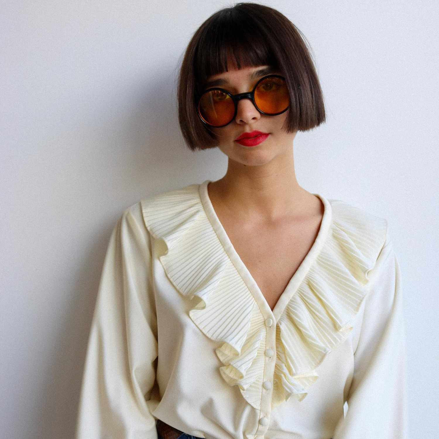 Dark Brown French Bob with Blunt Bangs Dark Brown French Bob with Blunt Bangs — Bob with Glasses