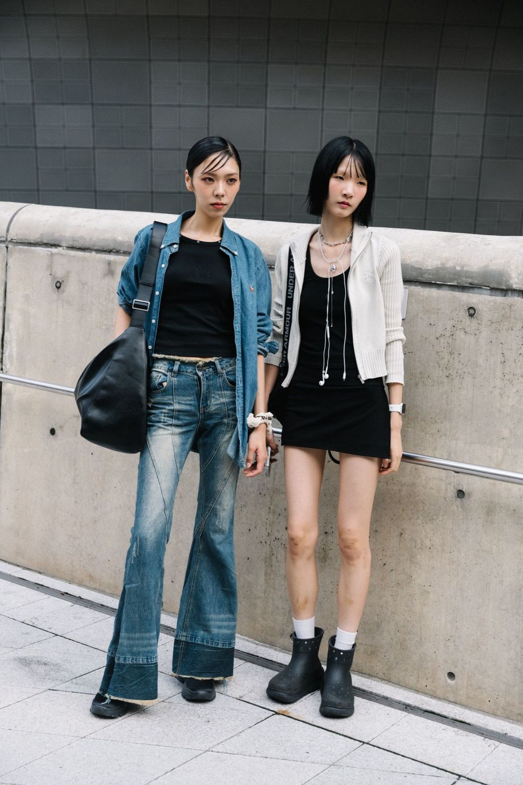 Casual Cool: Denim Shirt with Mini Skirt — Seoul Outfits