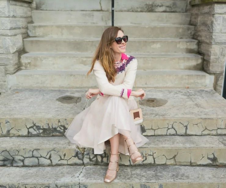 Soft Daytime Elegance: Pale Pink Tulle Skirt with Cream Sweater — Tulle Skirt Outfits