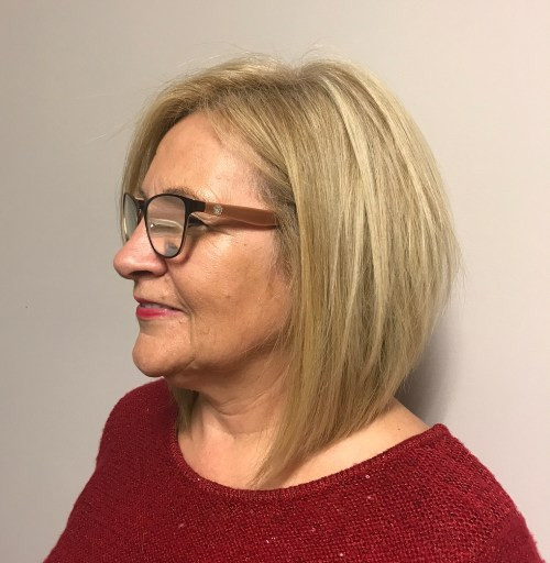 Light Blonde Angled Bob — Haircuts with Glasses