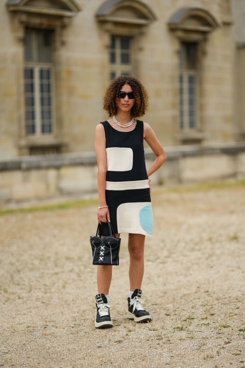 Graphic Color-Block Dress with High-Top Platform Sneakers Graphic Color-Block Dress with High-Top Platform Sneakers — Platform Sneakers Outfits