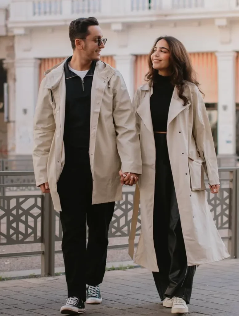 Urban Chic with Matching Beige Trench Coats — Matching Couple Outfits