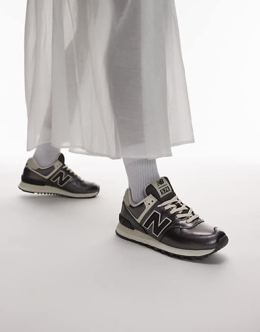 Metallic Black 574s with a Flowing White Skirt — New Balance 574 Outfits