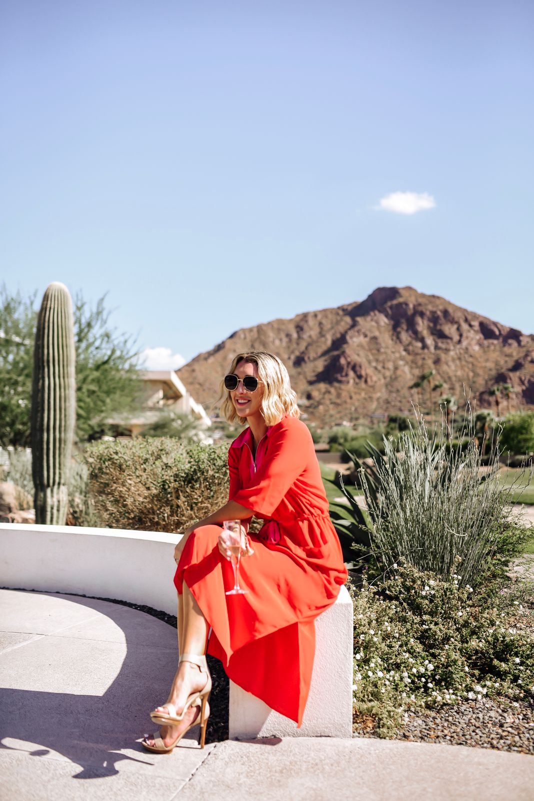 Vibrant Red Wrap Dress for Outdoor Events — Scottsdale Outfits