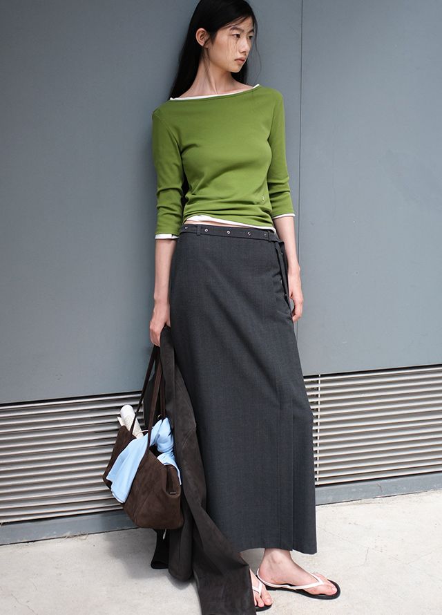 Elegant Simplicity: Fitted Top with Floor-Length Wool Skirt — Seoul Outfits