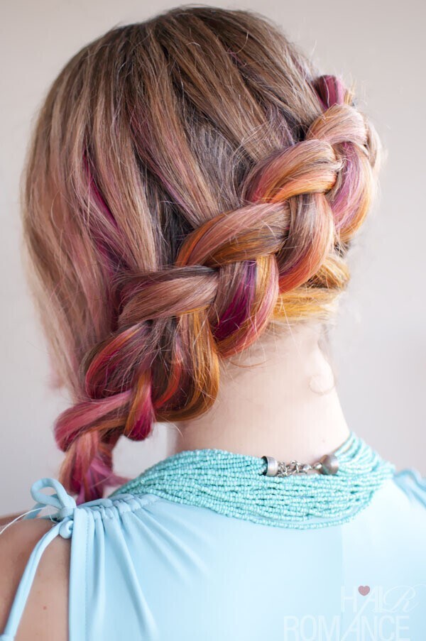 Vibrant Rainbow Streaked Dutch Braids