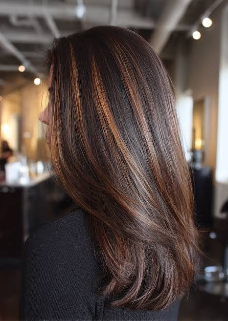 Textured Bob With Subtle Copper Highlights Textured Bob With Subtle Copper Highlights — Dark Brown Highlights