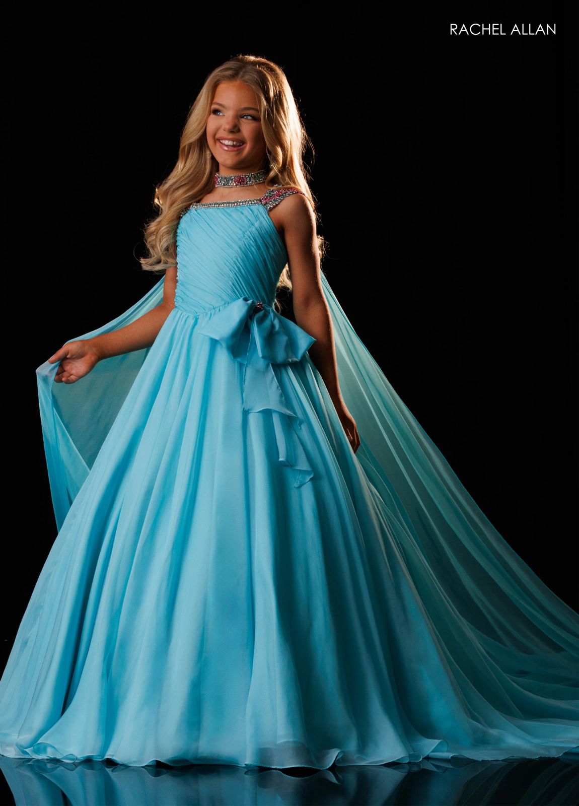 Light Blue Pageant Ballgown with One-Shoulder Design and Chiffon Cape Light Blue Pageant Ballgown with One-Shoulder Design and Chiffon Cape — Pageant Dresses