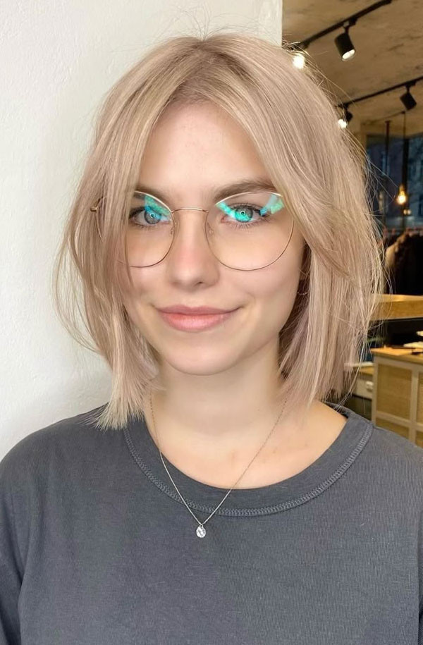 Ash Blonde Bob with Voluminous Blowout Ash Blonde Bob with Voluminous Blowout — Bob with Glasses