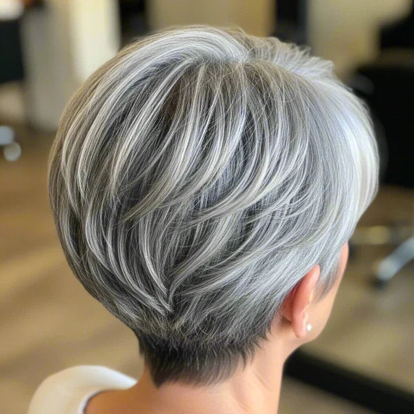 Layered Gray Bob With Highlights Layered Gray Bob With Highlights — Short Gray Haircuts