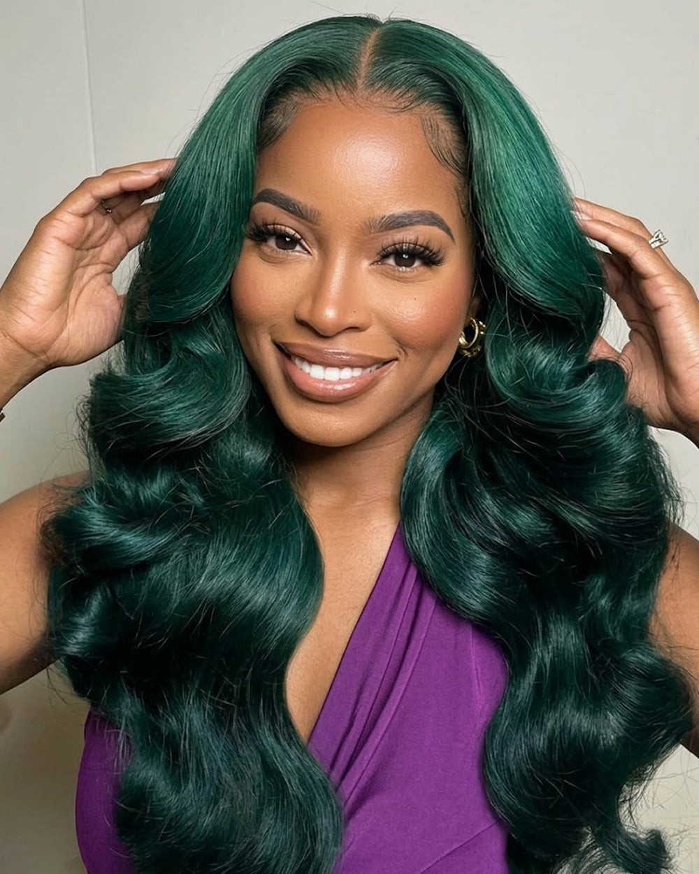 Dark Green Shoulder Length Voluminous Curls — Colored Wig Styles
