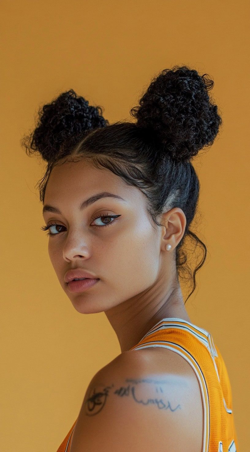 Curly Space Buns With Face-Framing Tendrils — Basketball Hairstyles