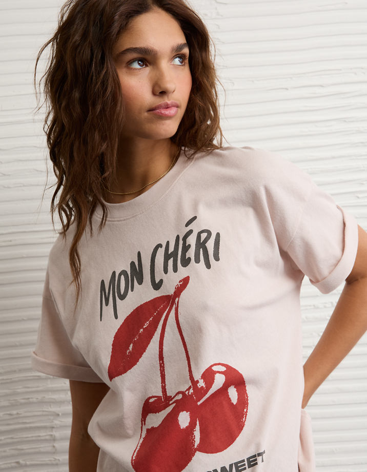 Pale Pink Cherry Graphic Tee with Rolled Sleeves Pale Pink Cherry Graphic Tee with Rolled Sleeves — Graphic Tees