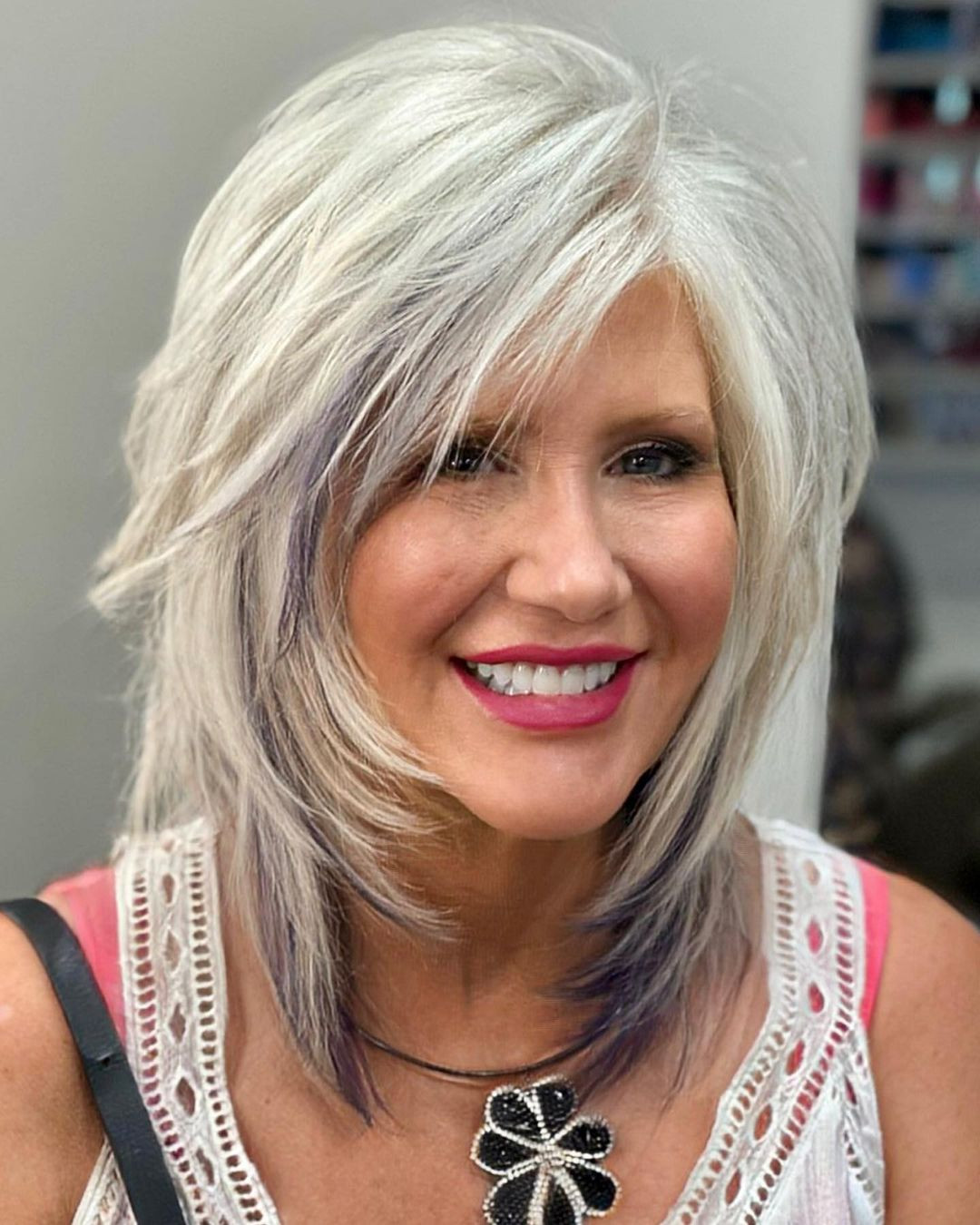 Shag With Purple Streaks Shag With Purple Streaks — Gray Hair Styles for Women Over 60