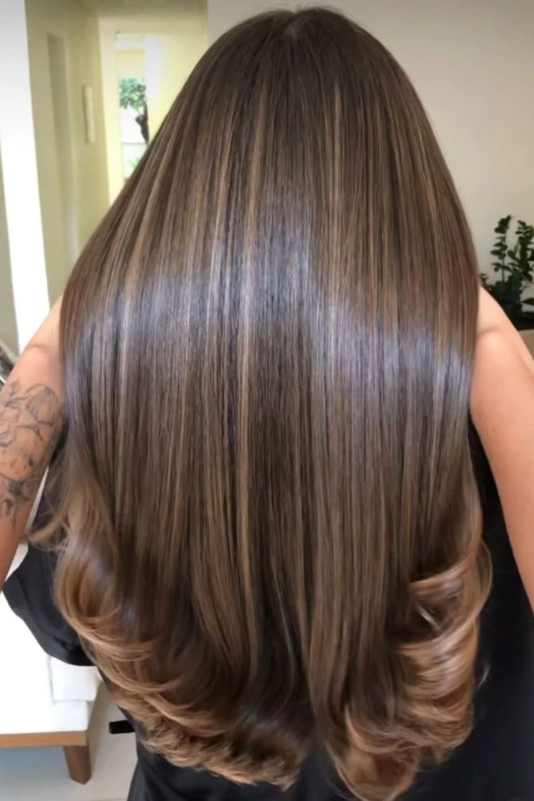 Mid-Back Dark Brown With Subtle Caramel Balayage Mid-Back Dark Brown With Subtle Caramel Balayage — Balayage Over 40