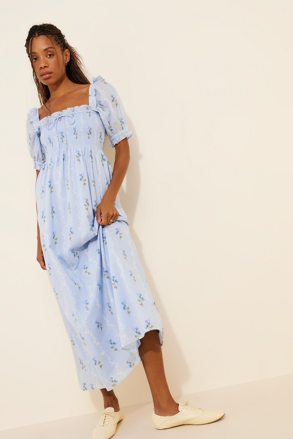 Light Blue Floral Midi Nap Dress with Square Neck Light Blue Floral Midi Nap Dress with Square Neck — Nap Dresses
