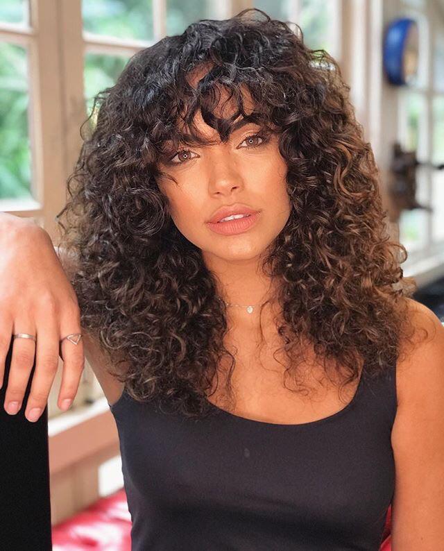 Thick Curly Dark Brown — Long Hair with Bangs