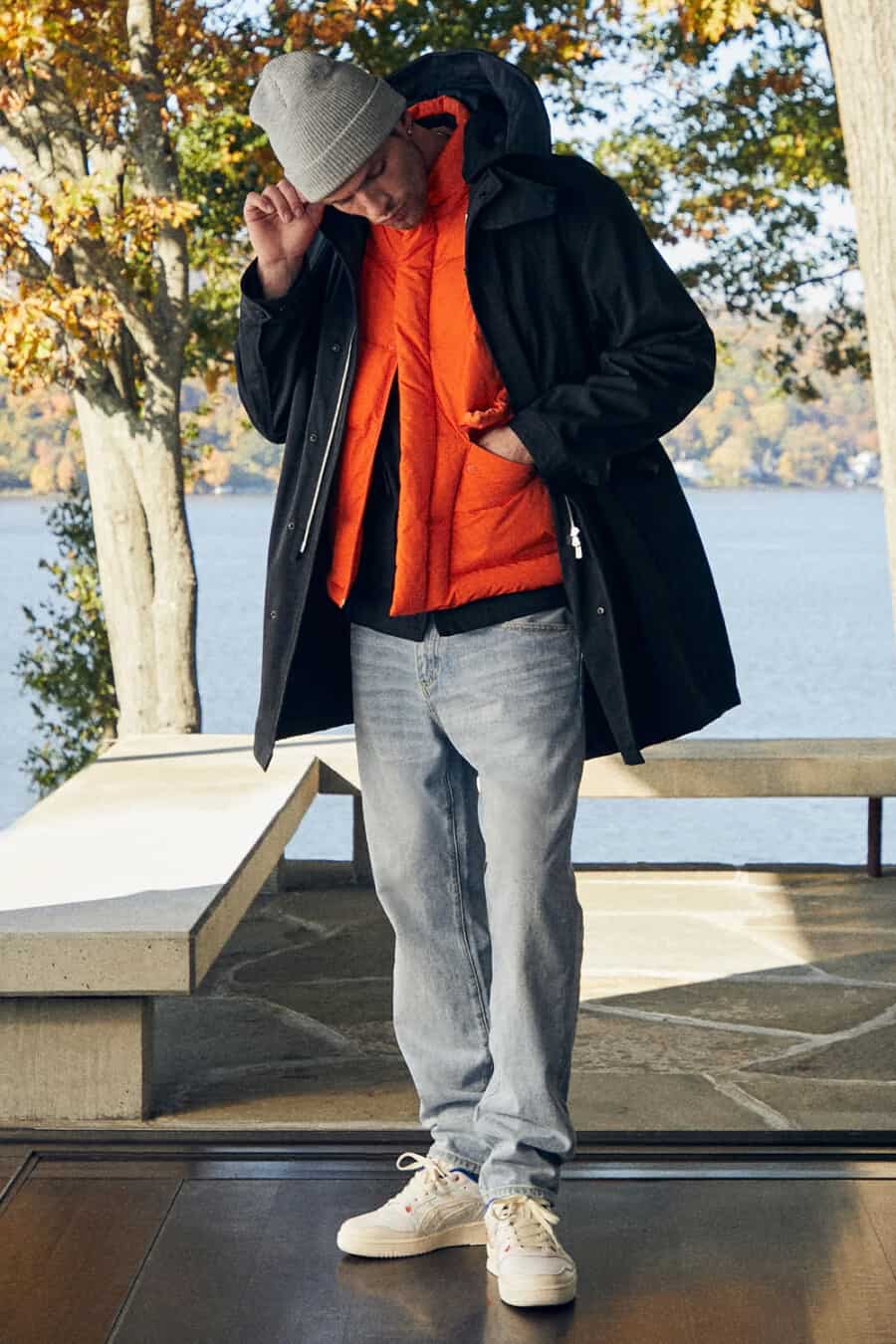 Puffer Vest Under a Hooded Coat — Mens Streetwear Outfits
