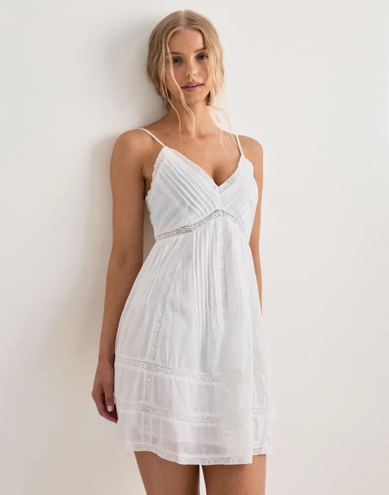 White Cotton Mini Dress with Lace Trim White Cotton Mini Dress with Lace Trim — Beach Dresses