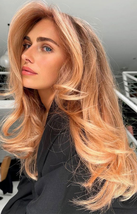 Peach With Blonde Highlights Blowout Peach With Blonde Highlights Blowout — Peach Hair
