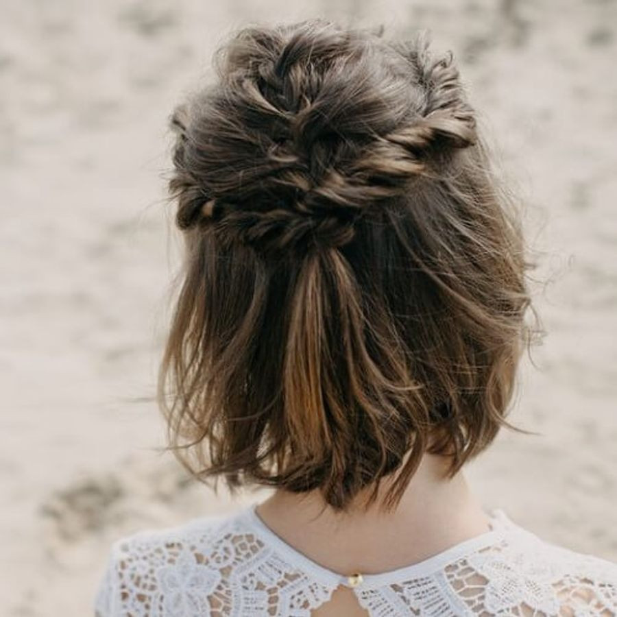 Shoulder Bob With Braided Crown Shoulder Bob With Braided Crown — Half Up Half Down Short Hair