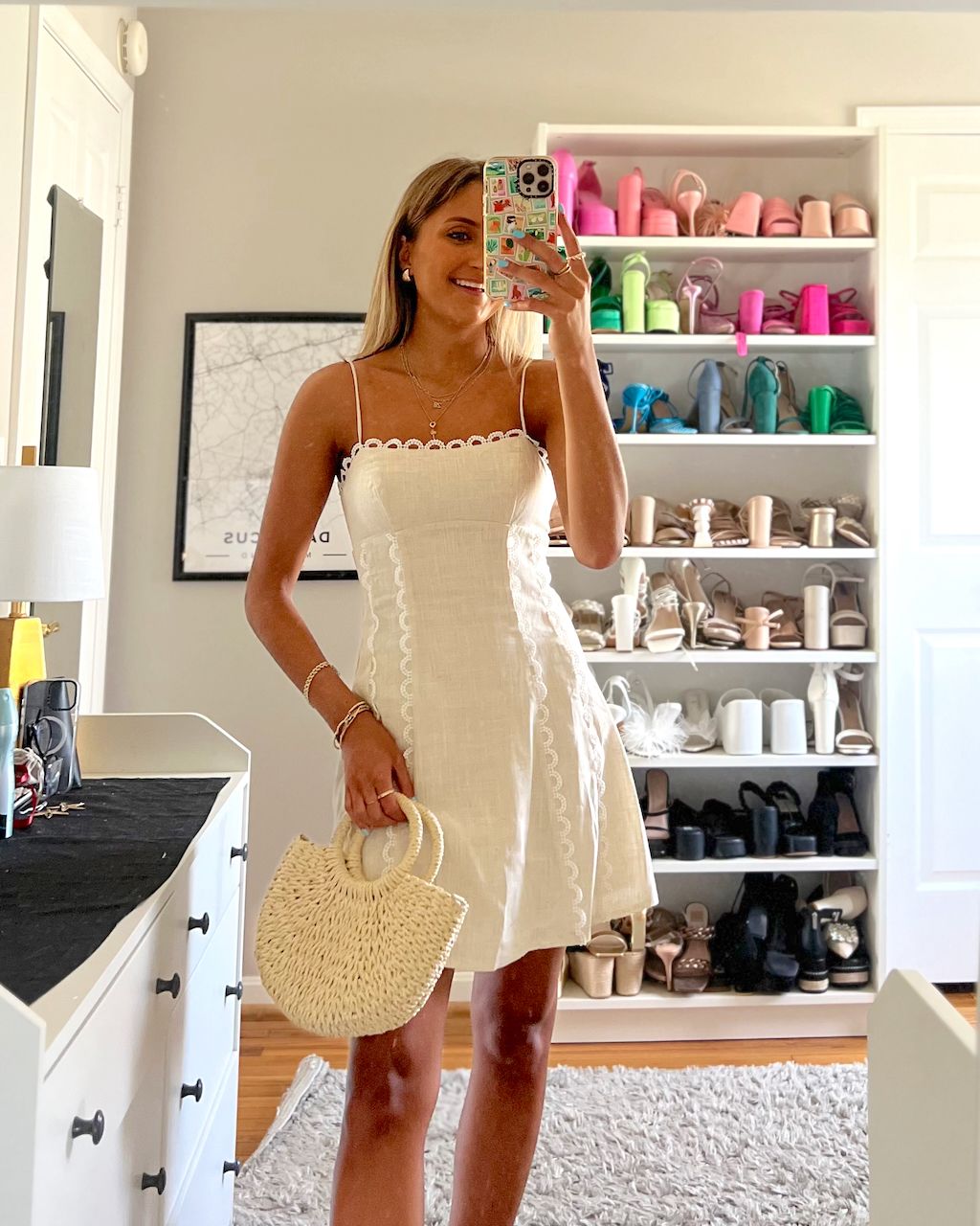 White Linen Blend Mini Dress with Lace Trim for Daytime — Princess Polly Outfits